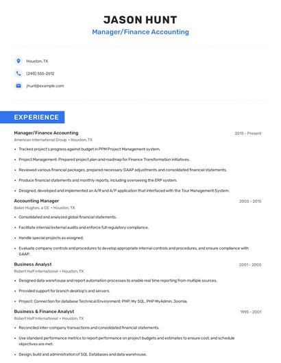 Manager/Finance Accounting Resume