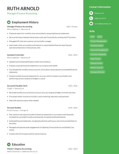 Manager/Finance Accounting Resume