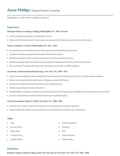Manager/Finance Accounting Resume