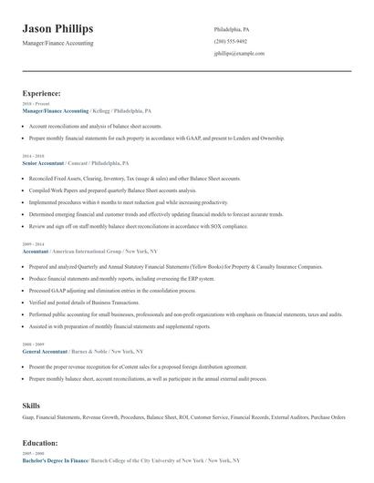 Manager/Finance Accounting Resume