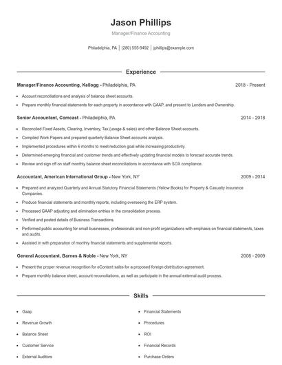 Manager/Finance Accounting Resume