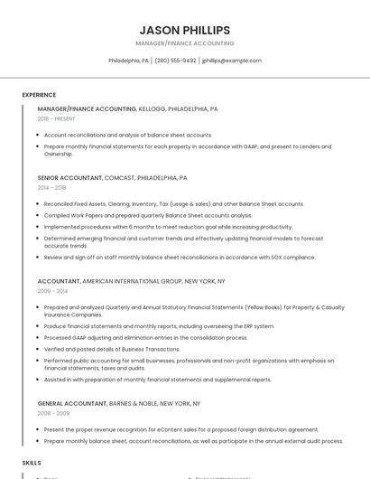 Manager/Finance Accounting Resume
