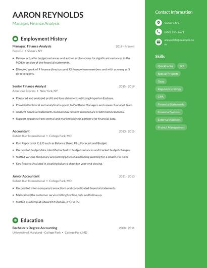 Manager, Finance Analysis Resume