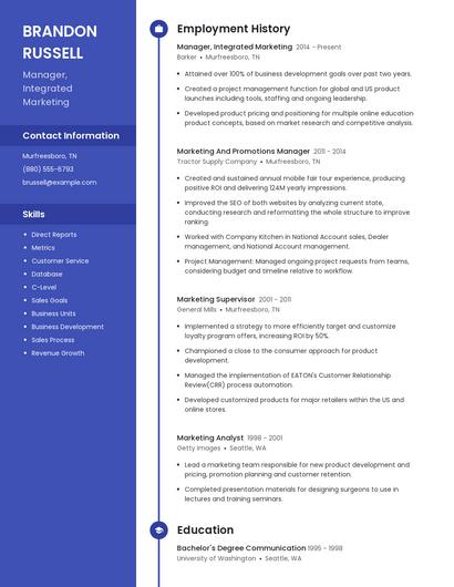 Manager, Integrated Marketing Resume