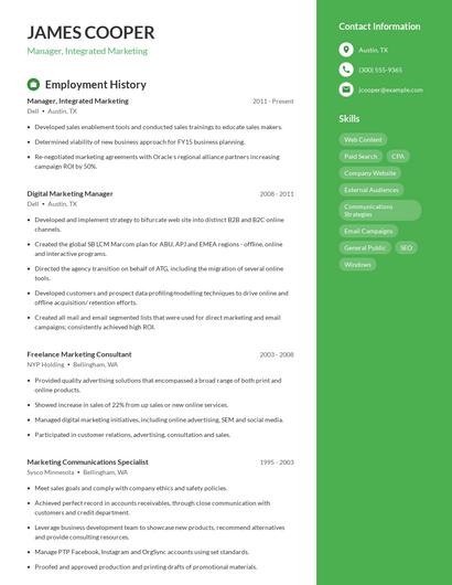 Manager, Integrated Marketing Resume