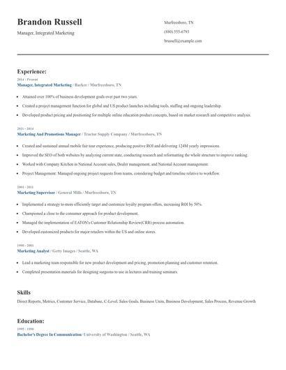 Manager, Integrated Marketing Resume