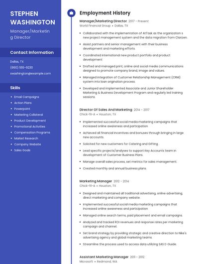 Manager/Marketing Director Resume