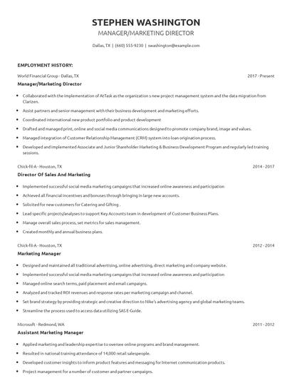 Manager/Marketing Director Resume