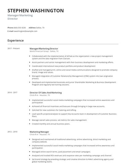 Manager/Marketing Director Resume