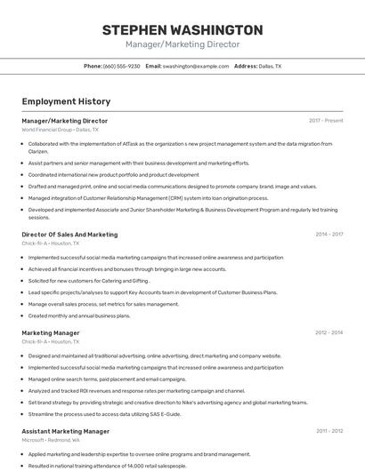 Manager/Marketing Director Resume