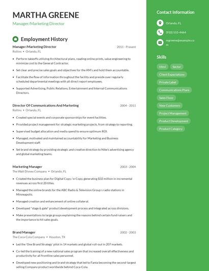 Manager/Marketing Director Resume