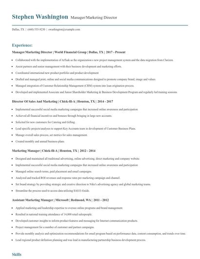 Manager/Marketing Director Resume