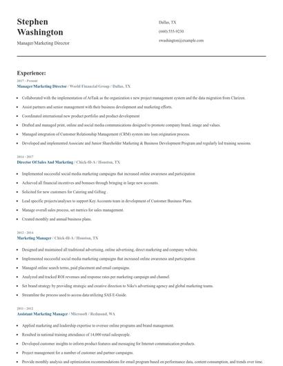 Manager/Marketing Director Resume