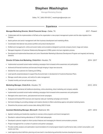 Manager/Marketing Director Resume
