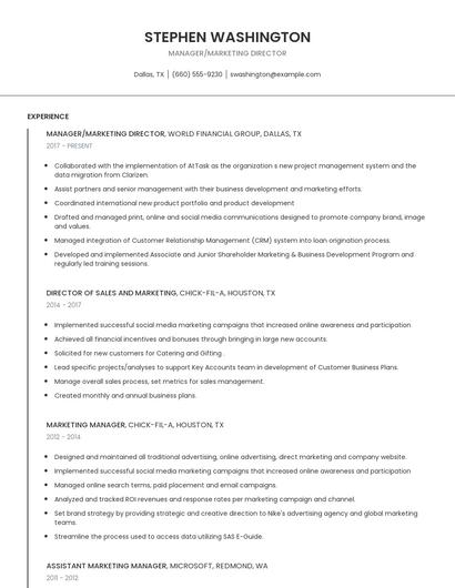 Manager/Marketing Director Resume