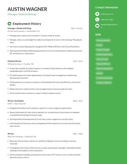Manager, Medical Writing Resume