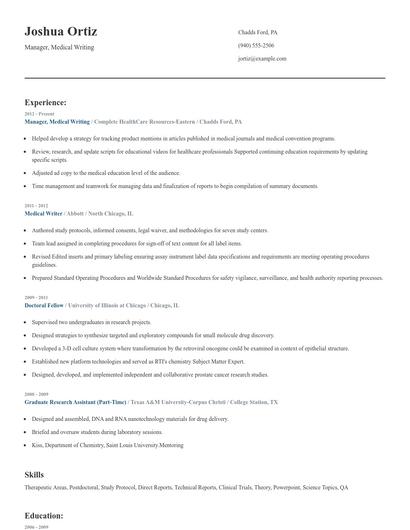 Manager, Medical Writing Resume
