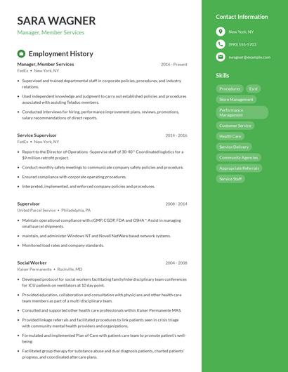 Manager, Member Services Resume