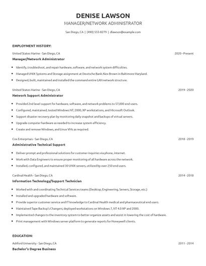 Manager/Network Administrator Resume