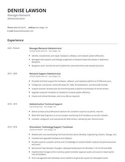 Manager/Network Administrator Resume