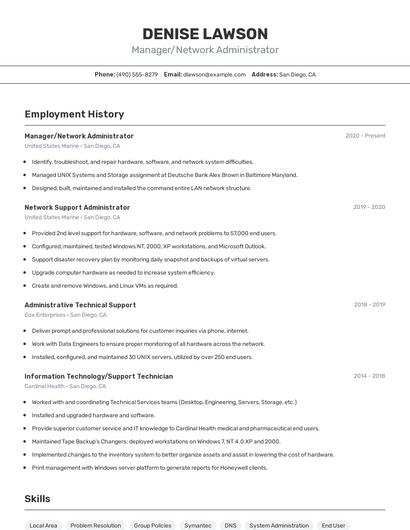 Manager/Network Administrator Resume