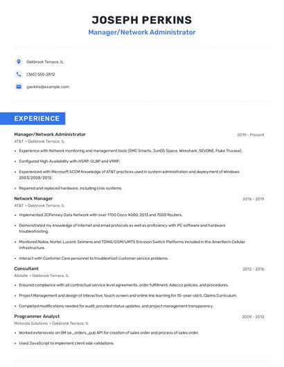 Manager/Network Administrator Resume