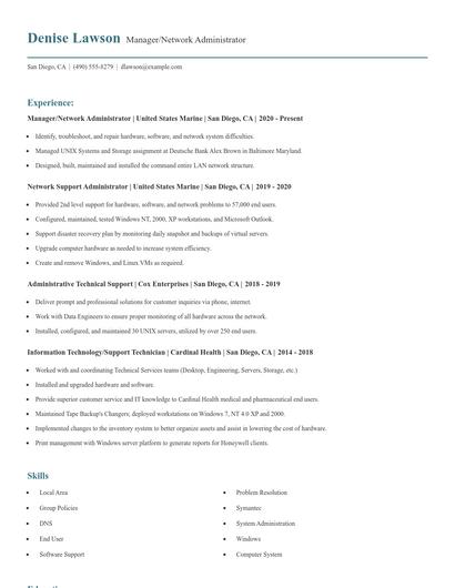 Manager/Network Administrator Resume