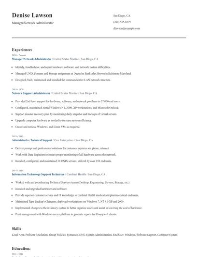 Manager/Network Administrator Resume