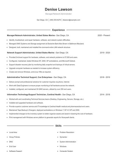Manager/Network Administrator Resume