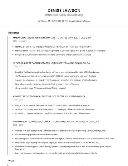 Manager/Network Administrator Resume