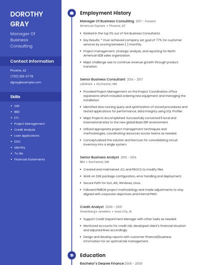 Manager Of Business Consulting Resume
