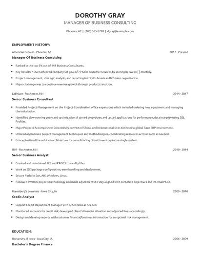 Manager Of Business Consulting Resume