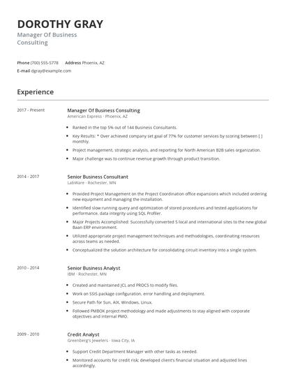 Manager Of Business Consulting Resume