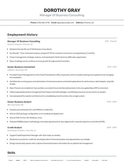 Manager Of Business Consulting Resume