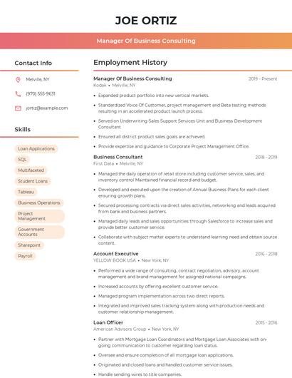 Manager Of Business Consulting Resume