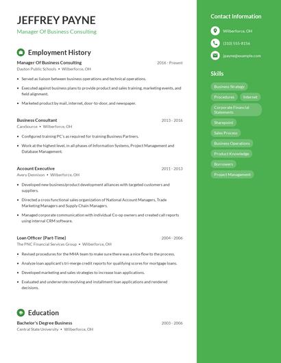 Manager Of Business Consulting Resume