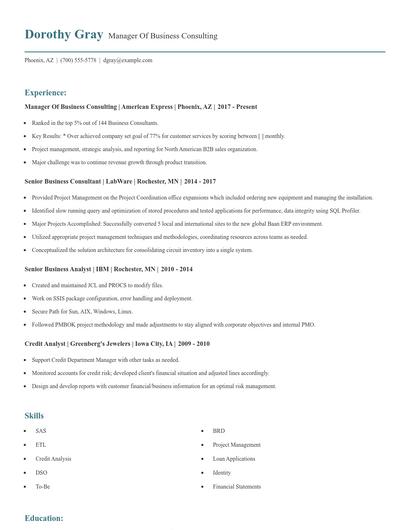 Manager Of Business Consulting Resume