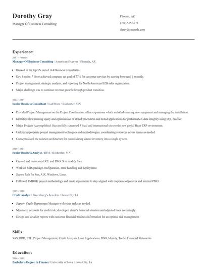 Manager Of Business Consulting Resume