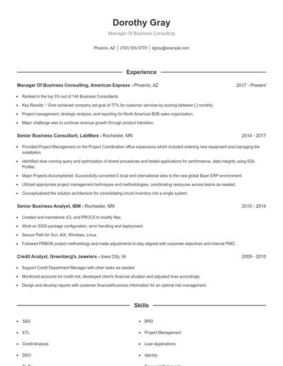 Manager Of Business Consulting Resume