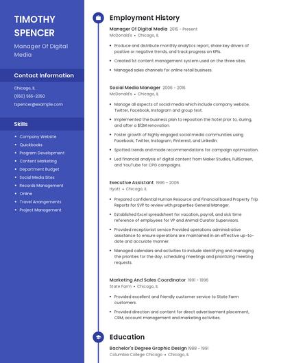 Manager Of Digital Media Resume