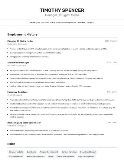 Manager Of Digital Media Resume