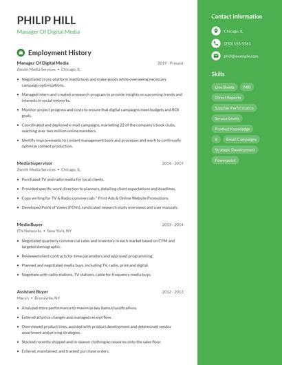 Manager Of Digital Media Resume