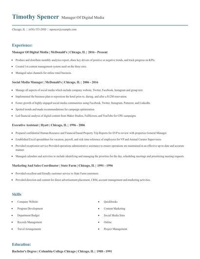 Manager Of Digital Media Resume