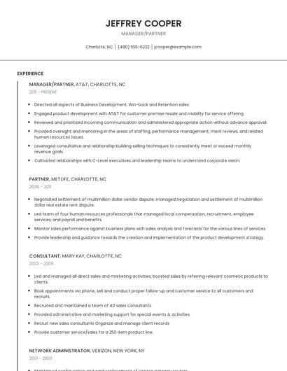 Manager/Partner Resume