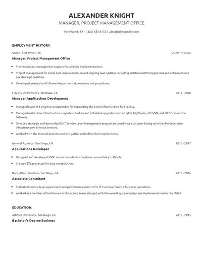 Manager, Project Management Office Resume