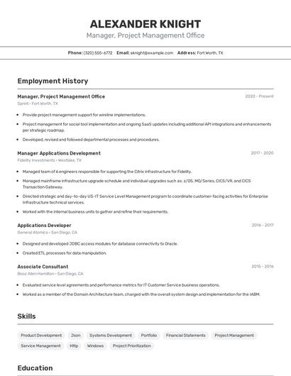 Manager, Project Management Office Resume
