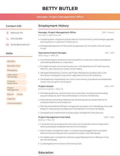 Manager, Project Management Office Resume