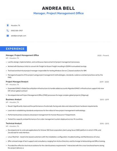 Manager, Project Management Office Resume