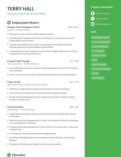 Manager, Project Management Office Resume