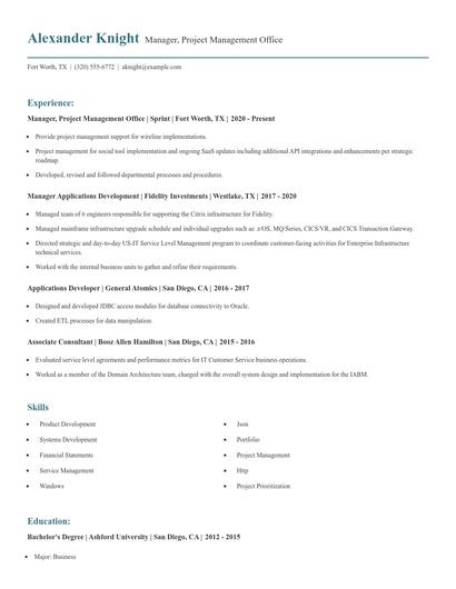 Manager, Project Management Office Resume